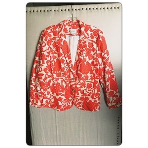 LOFT Orange Ikat Floral Linen Blazer Sz 10